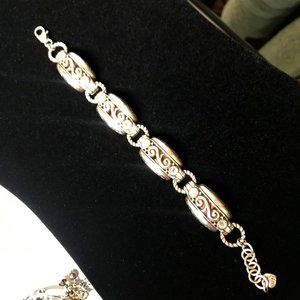 Brighton engraved silver link bracelet w crystals